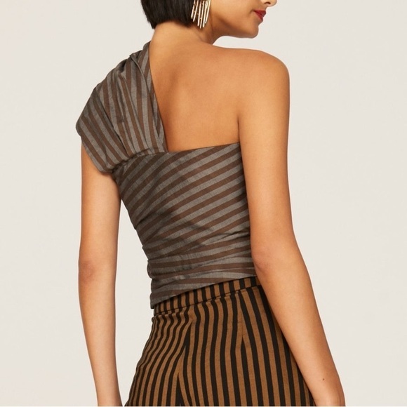 Tory Burch Stripe Wrap One Shoulder Top - Picture 5 of 10